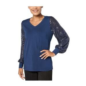 Jingle Belles by Kim Gravel Women's TripleLuxe Sequin Top Blue - Regular